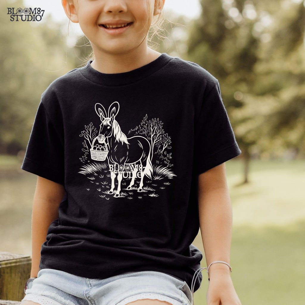 Cute Easter horse with bunny ears, digital download clipart for crafts, spring farmhouse printable, western ranch Easter-themed art.