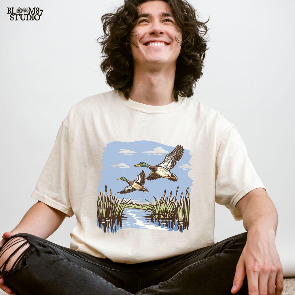 mallard digital art, scenic wildlife png, flying birds printable, duck game clipart, seasonal hunting design, duck lake drawing, printable hunting ducks, digital pond scene, bird duo flight, nature animal sublimation