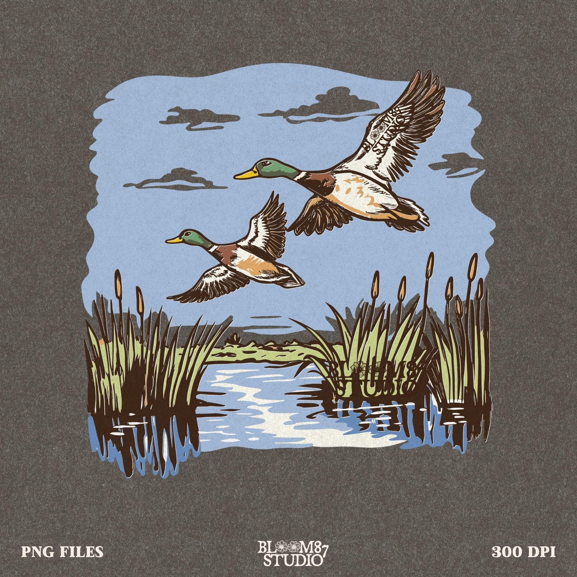 mallard couple in flight, duck artwork png, duck silhouette png, duck scene for printing, waterfowl png design, flying mallard png, outdoor hunting scene, ducks in nature design, mallard wall art, ducking season clipart