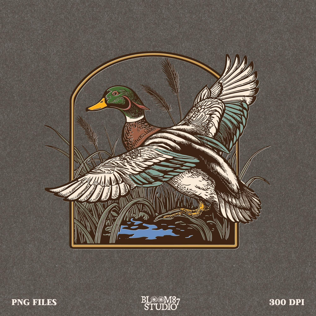 mallard clipart hunting, duck flying art png, marshland duck digital, vintage duck in reeds, waterfowl flight png, outdoor mallard design, bird flying over reeds, realistic duck artwork, mallard wetland png, hunting bird sublimation