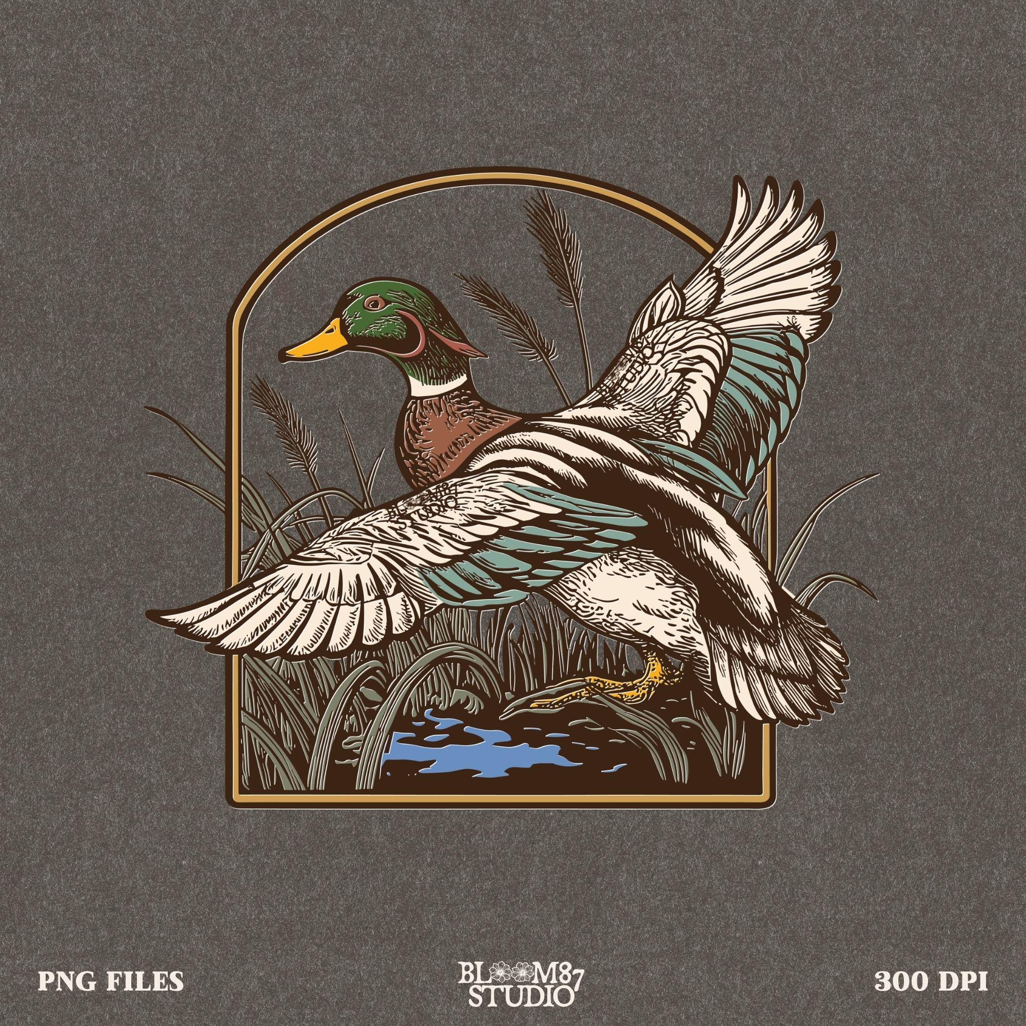 mallard clipart hunting, duck flying art png, marshland duck digital, vintage duck in reeds, waterfowl flight png, outdoor mallard design, bird flying over reeds, realistic duck artwork, mallard wetland png, hunting bird sublimation