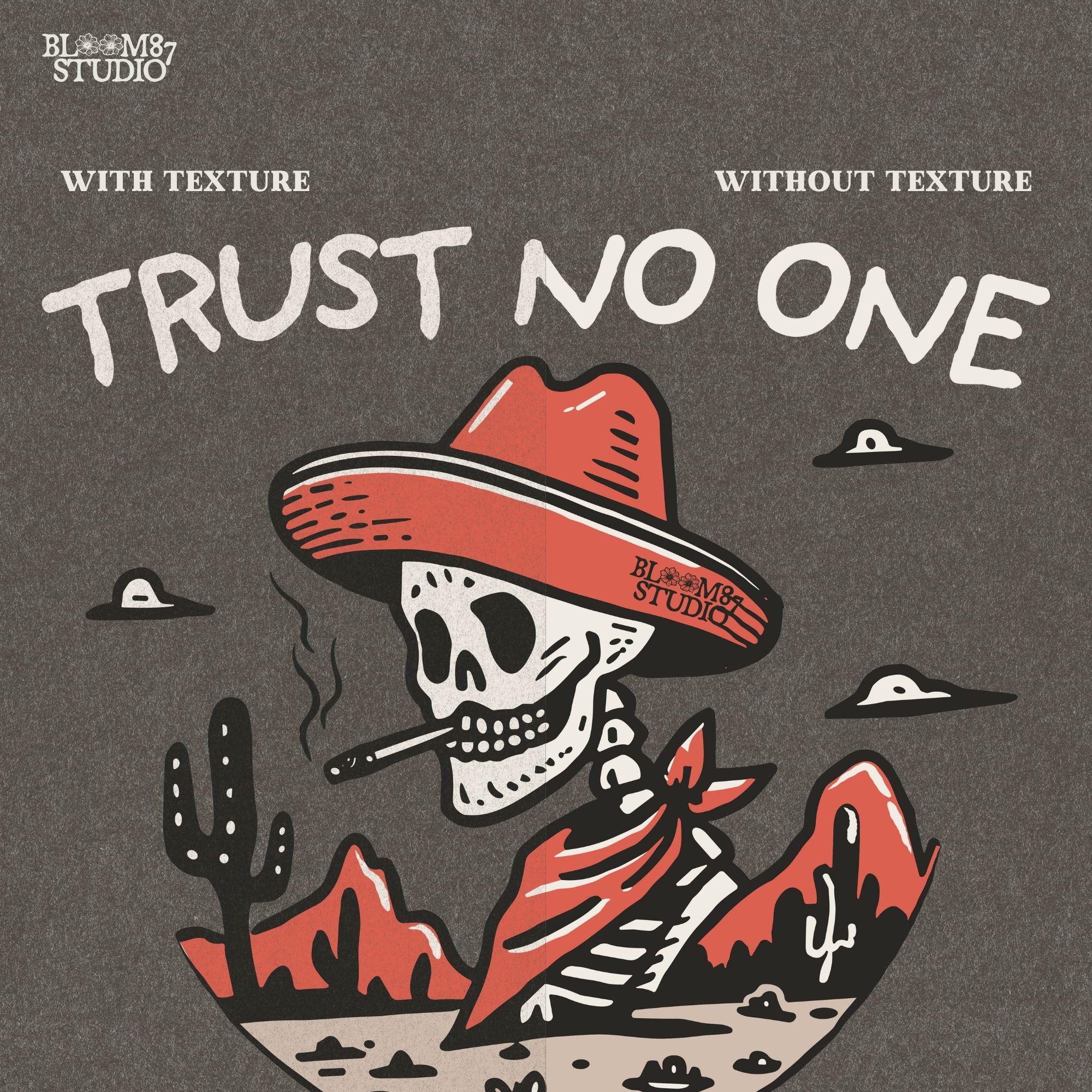 Western skull aesthetic for t-shirts, hoodies, and streetwear, perfect for those who love rugged, rebellious designs.