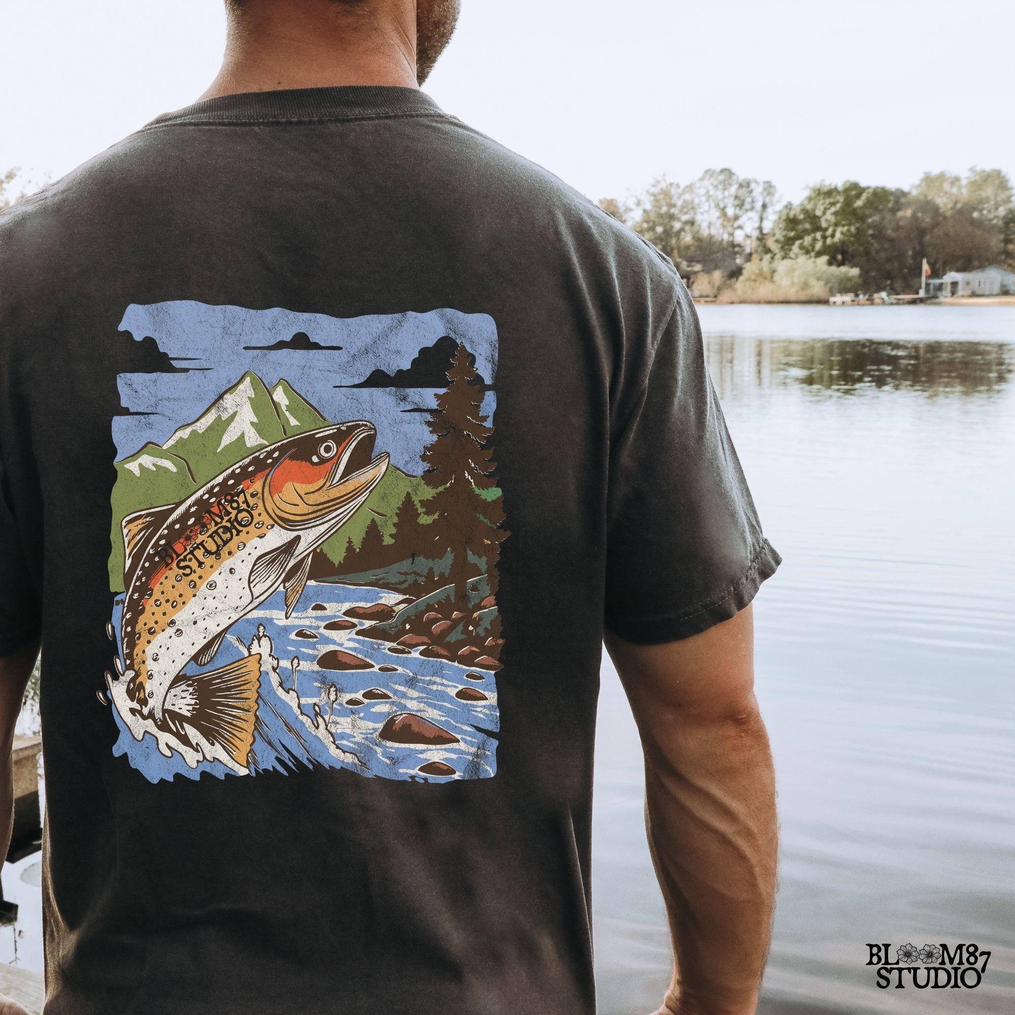 Hand-drawn nature illustration, ideal for wilderness lovers, hunters, and fishing enthusiasts.