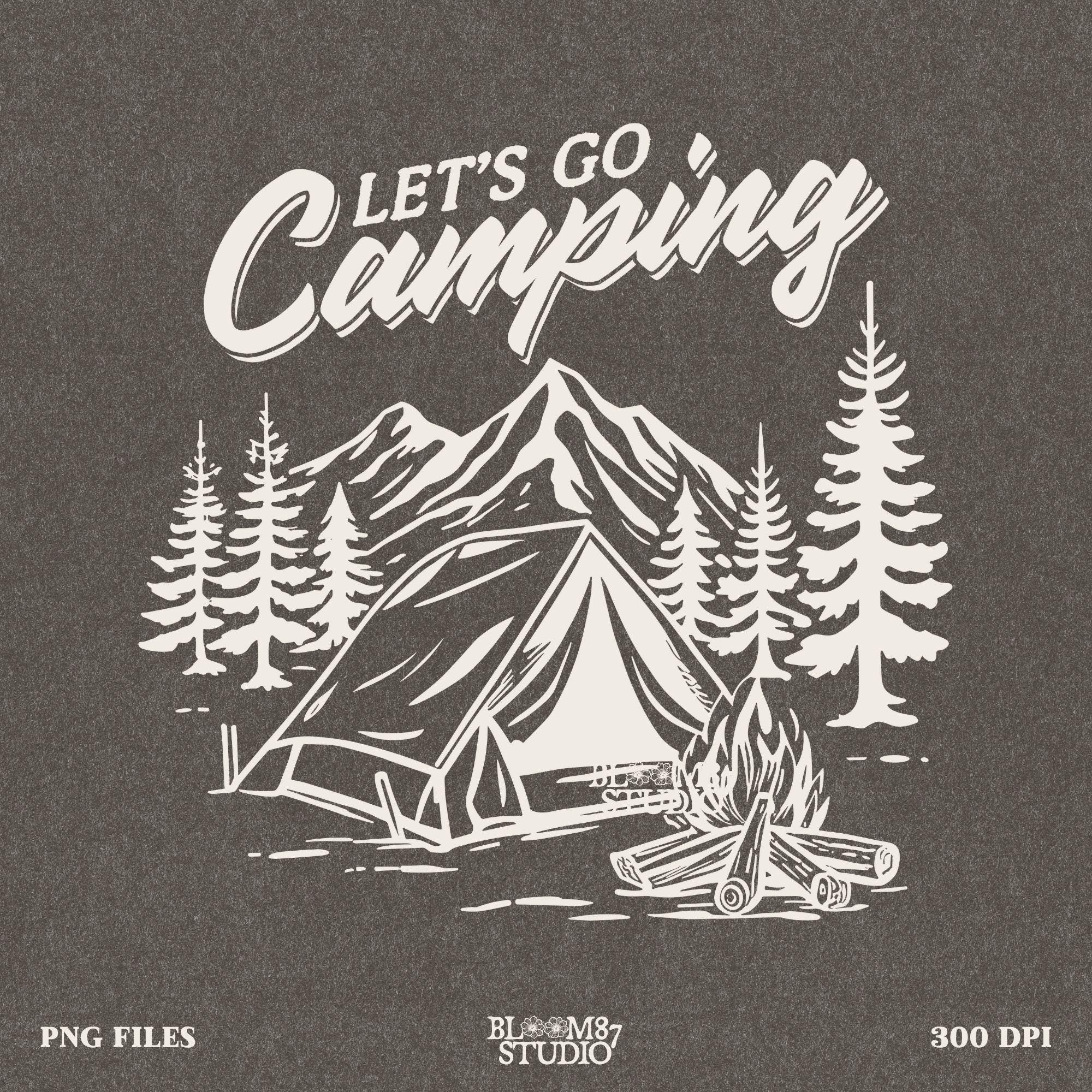 Vintage tent and campfire design, showcasing the beauty of the great outdoors, making it perfect for hikers and campers.