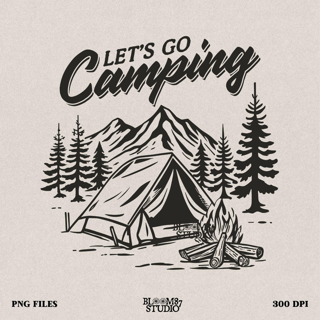 Rustic camping artwork with a detailed wilderness scene, ideal for adventurers and nature lovers.