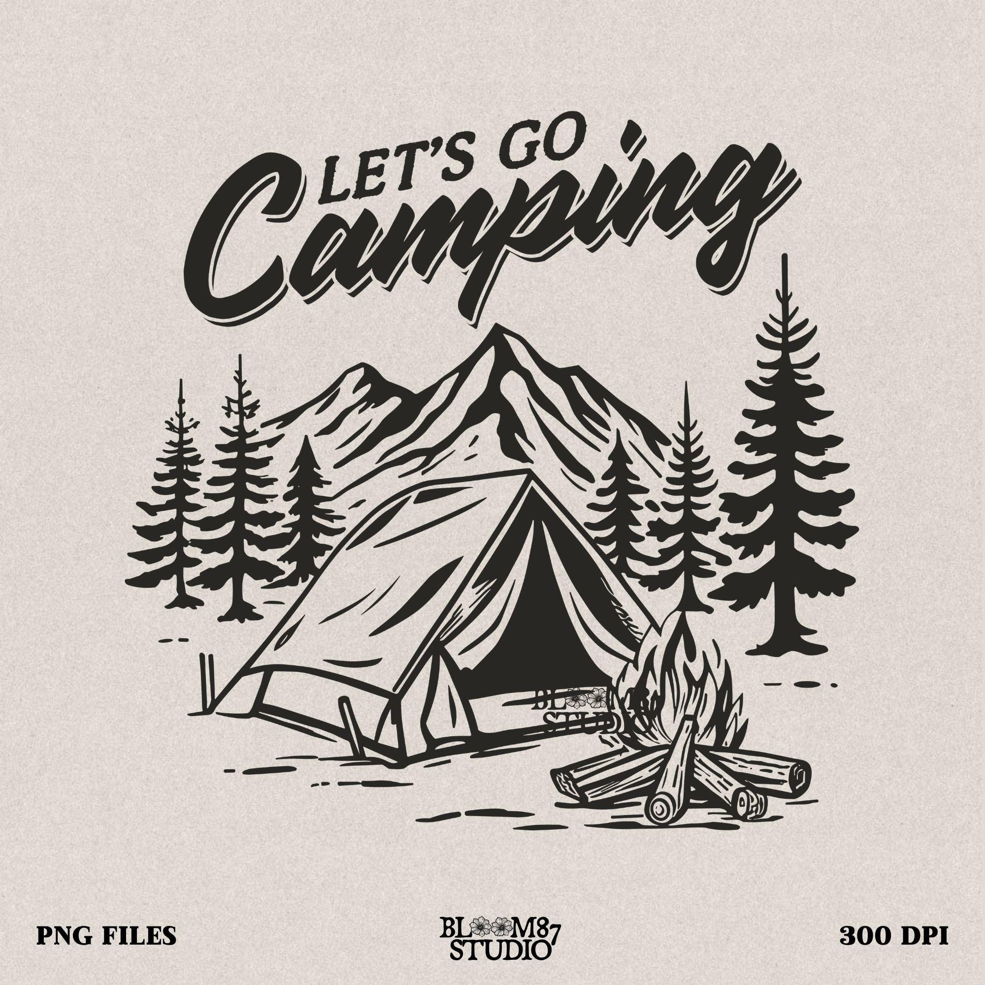 Rustic camping artwork with a detailed wilderness scene, ideal for adventurers and nature lovers.