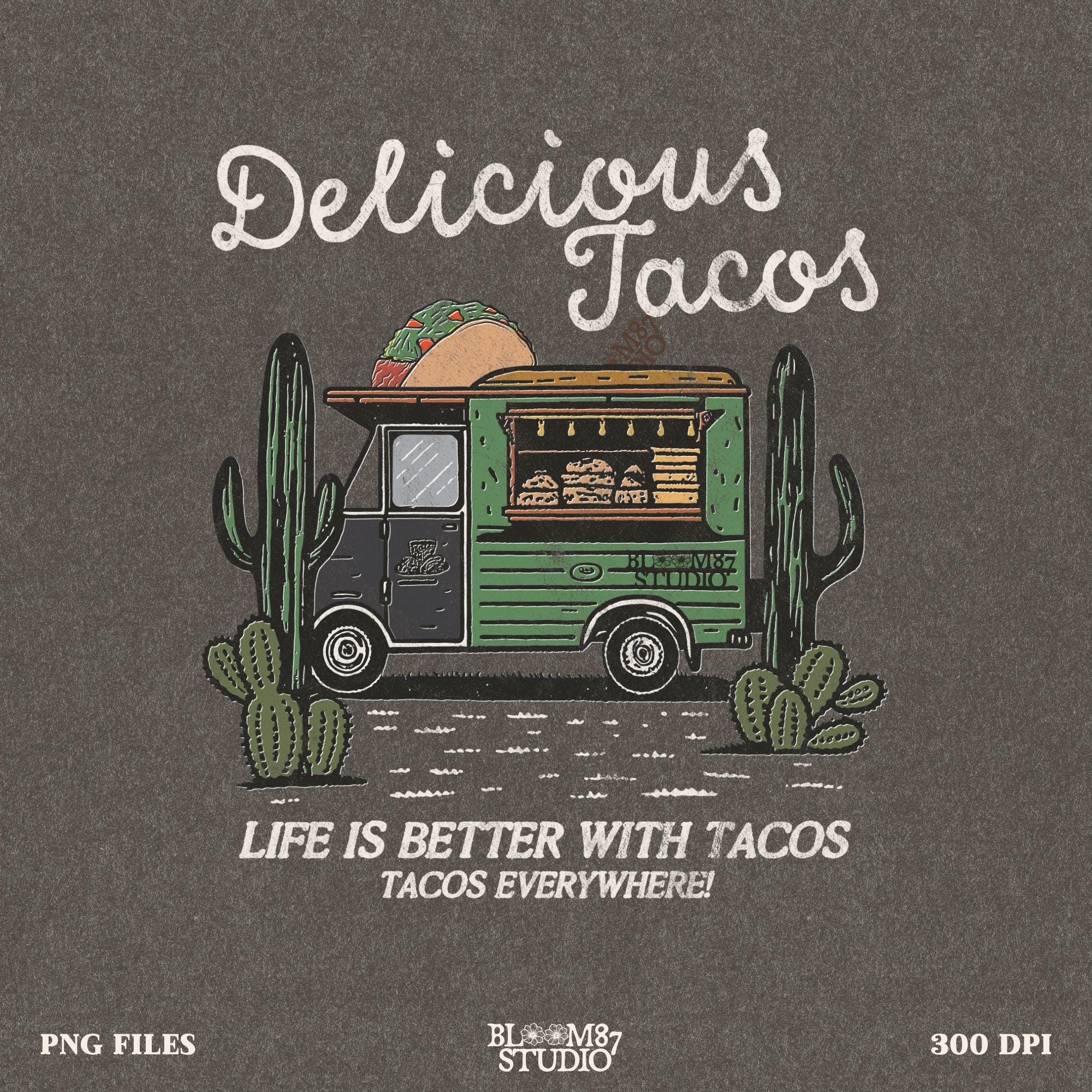 Rustic taco truck artwork with street food vibes, ideal for foodies, restaurant owners, and food truck entrepreneurs.