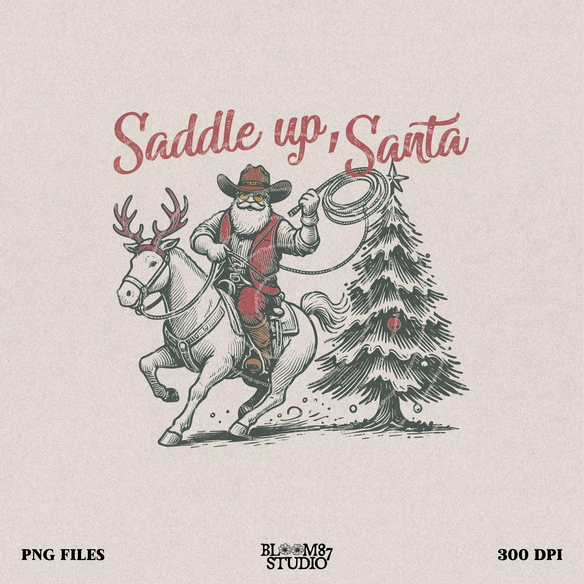 Western Christmas Sublimations, Designs Downloads, Farmhouse Christmas Png, Shirt Design Sublimation Downloads, Howdy, Saddle Up Santa PNG