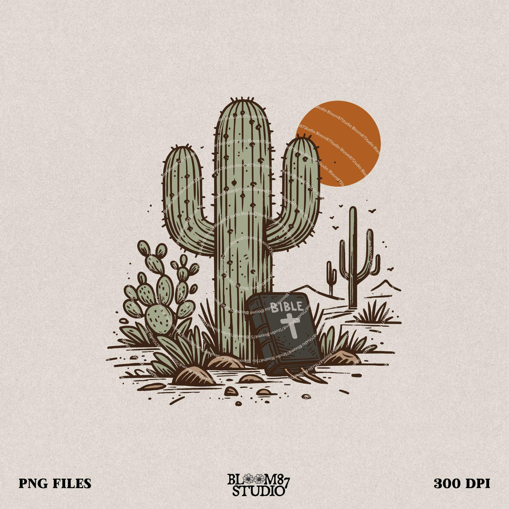Bible Desert Cactus Sunset, Religious Western, PNG Sublimations, Western Sublimations, Designs Downloads, Shirt Design, Sublimation Download