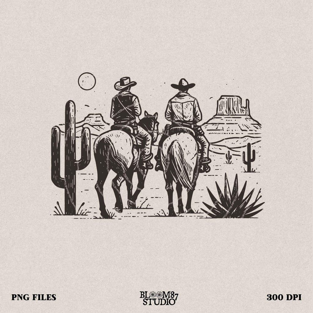 Western Cowboys PNG, Western Dust Cactus, Transparent Country Cowboys, Sublimation Design Download, Rodeo Cowboy, Wild West PNG