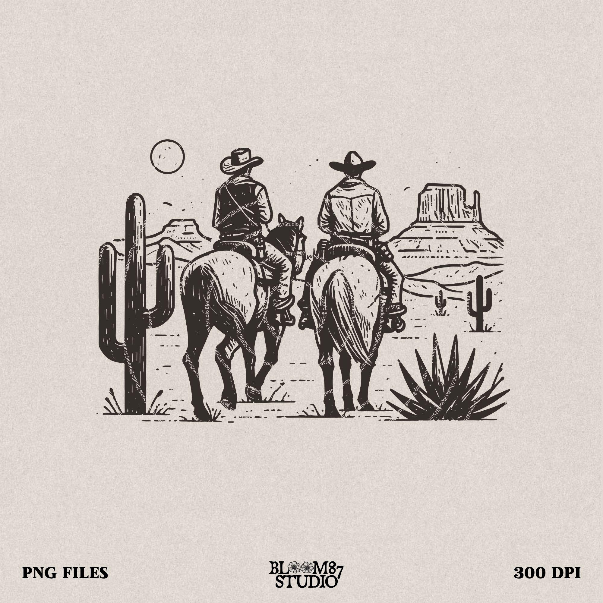 Western Cowboys PNG, Western Dust Cactus, Transparent Country Cowboys, Sublimation Design Download, Rodeo Cowboy, Wild West PNG