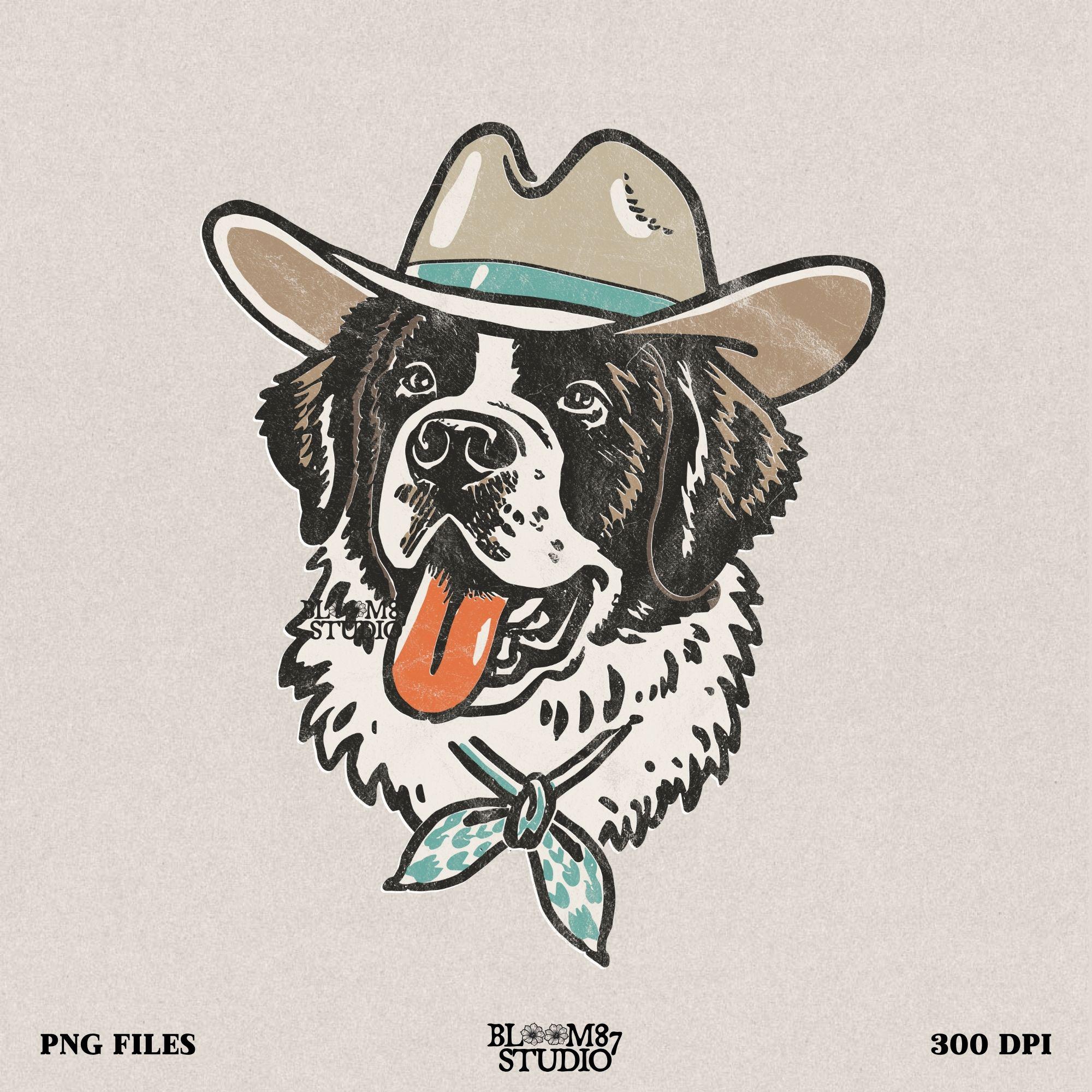 Saint Bernard cowboy PNG featuring a Western-style Saint Bernard wearing a cowboy hat and bandana, great for country lovers.