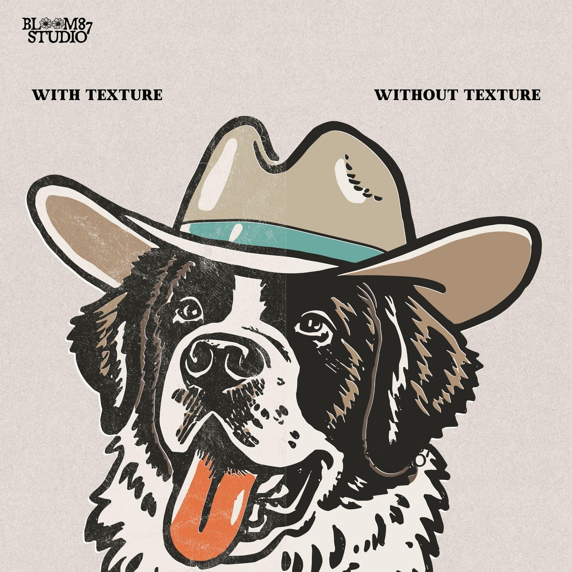 Western Saint Bernard PNG for t-shirts, stickers, and rodeo-themed gifts, ideal for farm and ranch lovers.