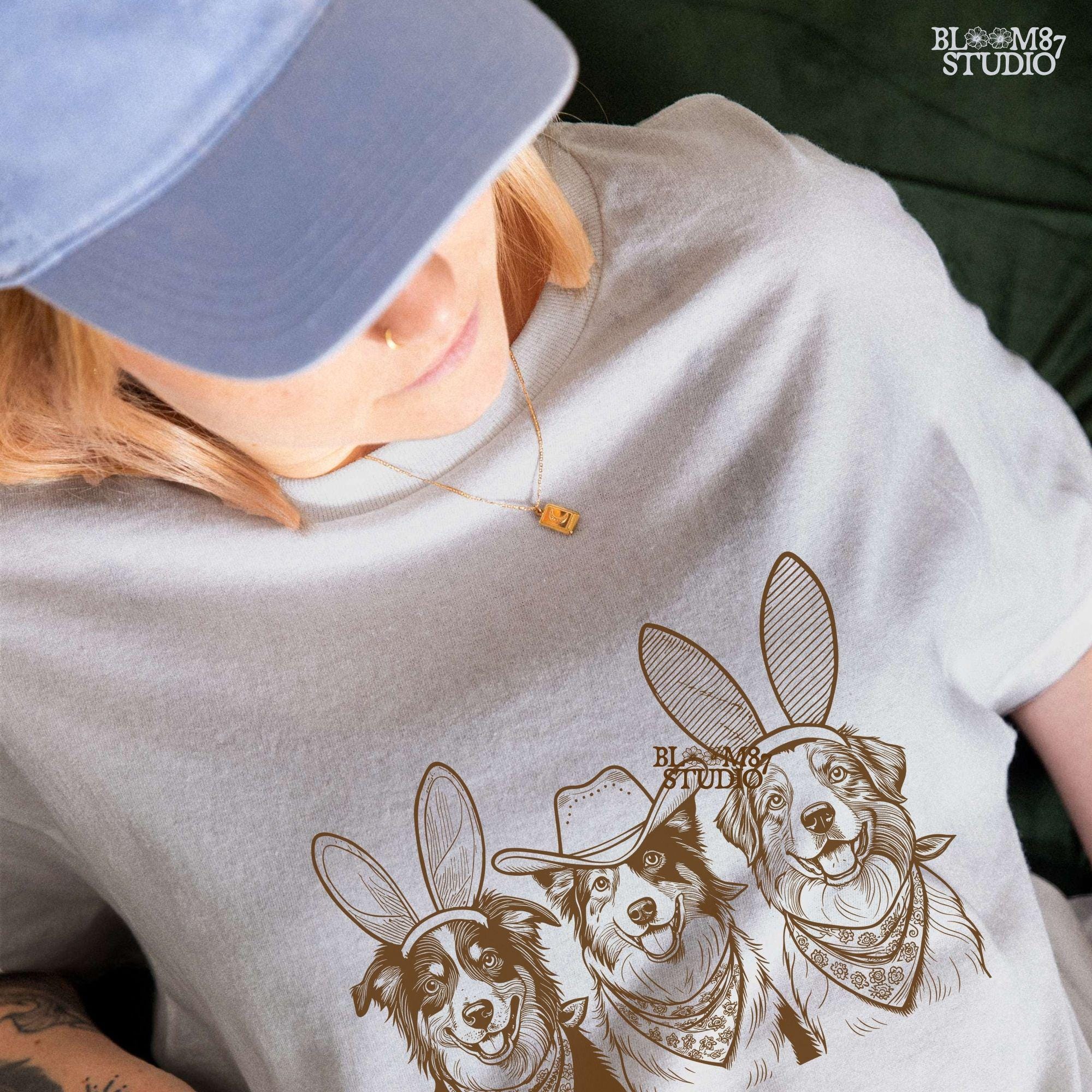 High-resolution Australian Shepherd PNG with detailed textures, perfect for Easter sublimation and rodeo enthusiasts.