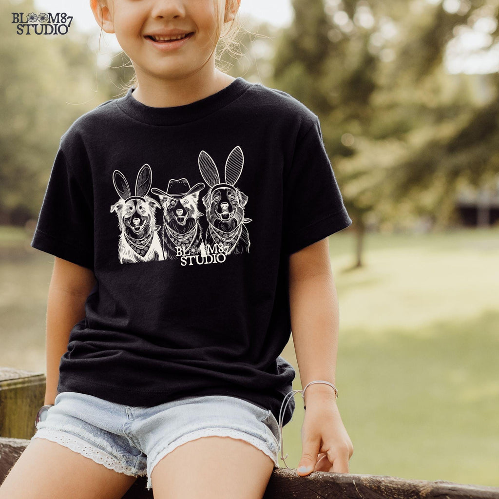 Farm dog digital illustration with Easter Aussie Shepherds, great for ranch-themed products and rodeo lovers.