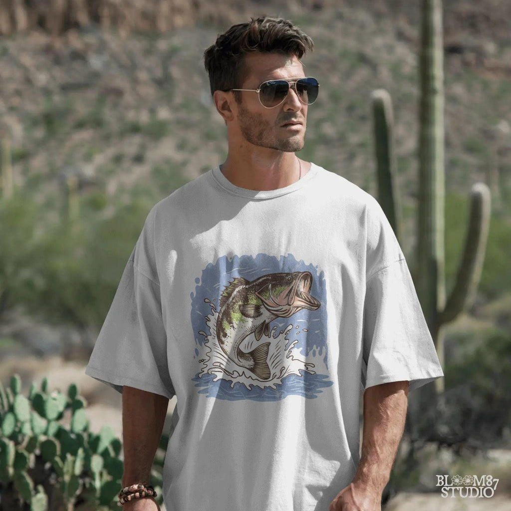 vintage bass design, water splash png, jumping fish design, rustic outdoor art, colorful outdoors shirt, fish camp sublimation, printable lake quote, masculine sublimation png, summer fishing gear art