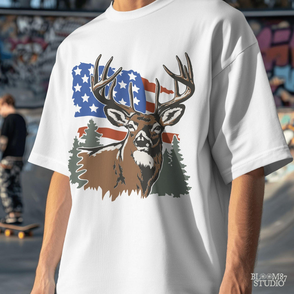 country outdoors png, deer american shirt art, hunting gift for dad, flag animal design png, buck hunting clipart, rustic lodge shirt file, america strong deer, country lifestyle sublimation, july 4th deer design
