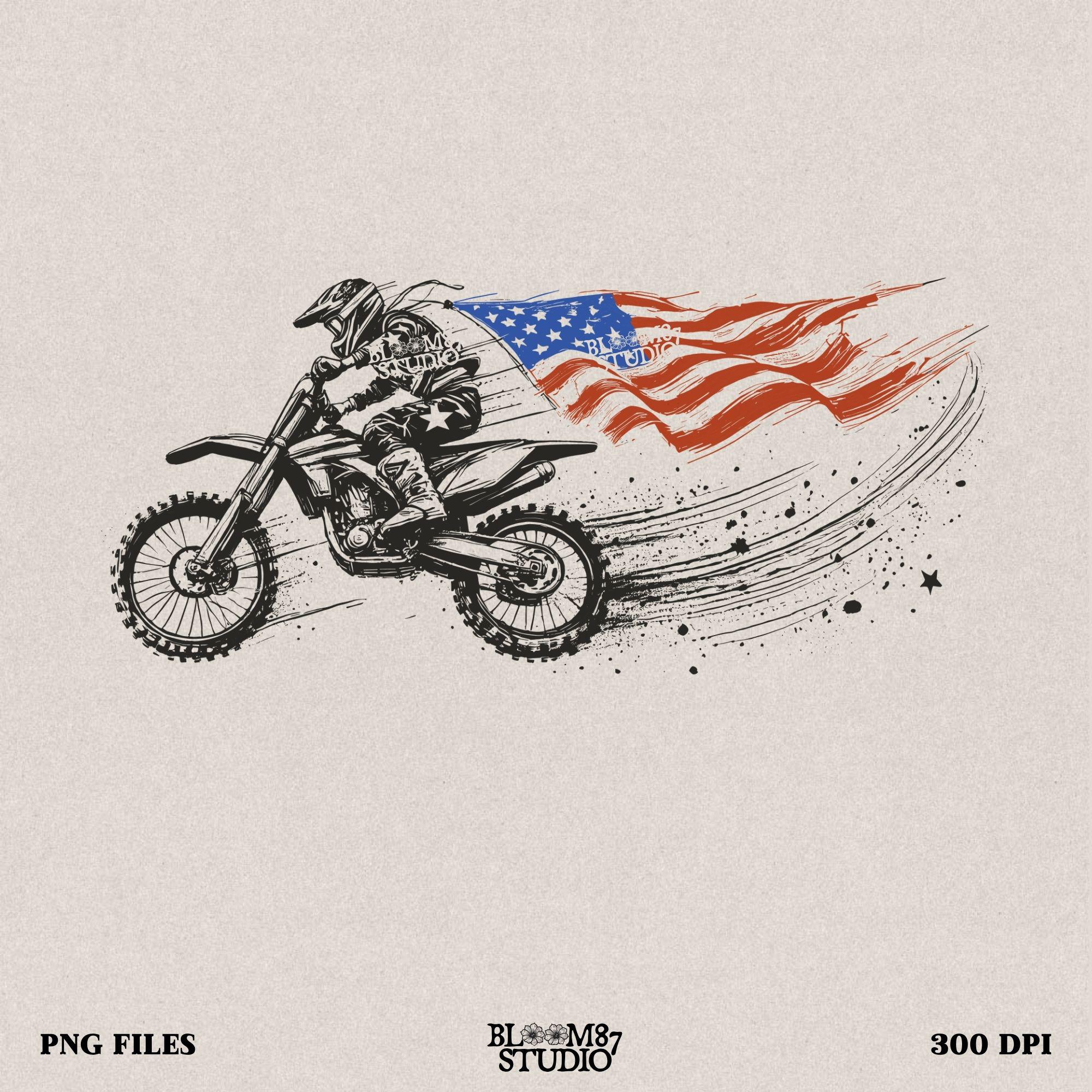 dirt bike patriotic png, american flag motocross file, usa dirt bike design, freedom rider png, fourth of july biker art, motocross sublimation, off road biker graphic, motocross with flag png, patriotic bike shirt file, digital rider artwork