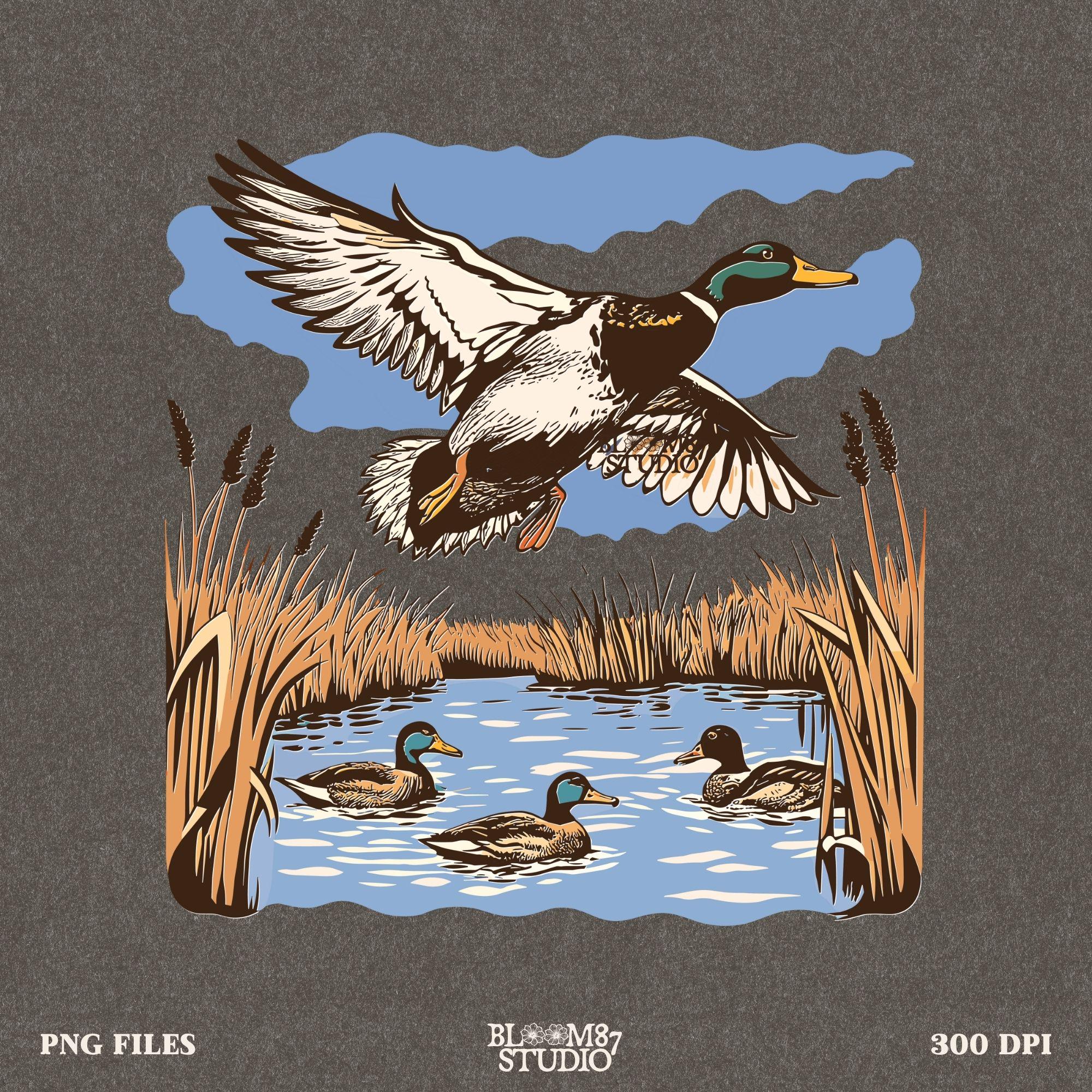 Waterfowl Hunting PNG, Flying Mallard Sublimation, Vintage Duck Hunter Art, Wild Ducks In Flight PNG, Hunting Dog Scene PNG, Country Duck Illustration, Nature Waterfowl PNG, Rustic Cabin Decor PNG, Marshland Wildlife PNG, Lake and Ducks PNG, Traditional Hunting PNG, Forest Ducks Illustration, Game Bird Artwork PNG, Woodlands Wetland Scene, Outdoor Sportsman PNG, Nature Scenic Wildlife PNG, Wetland Duck Hunting PNG, Autumn Pond Scene, Wild Bird Migration PNG, River Ducks PNG