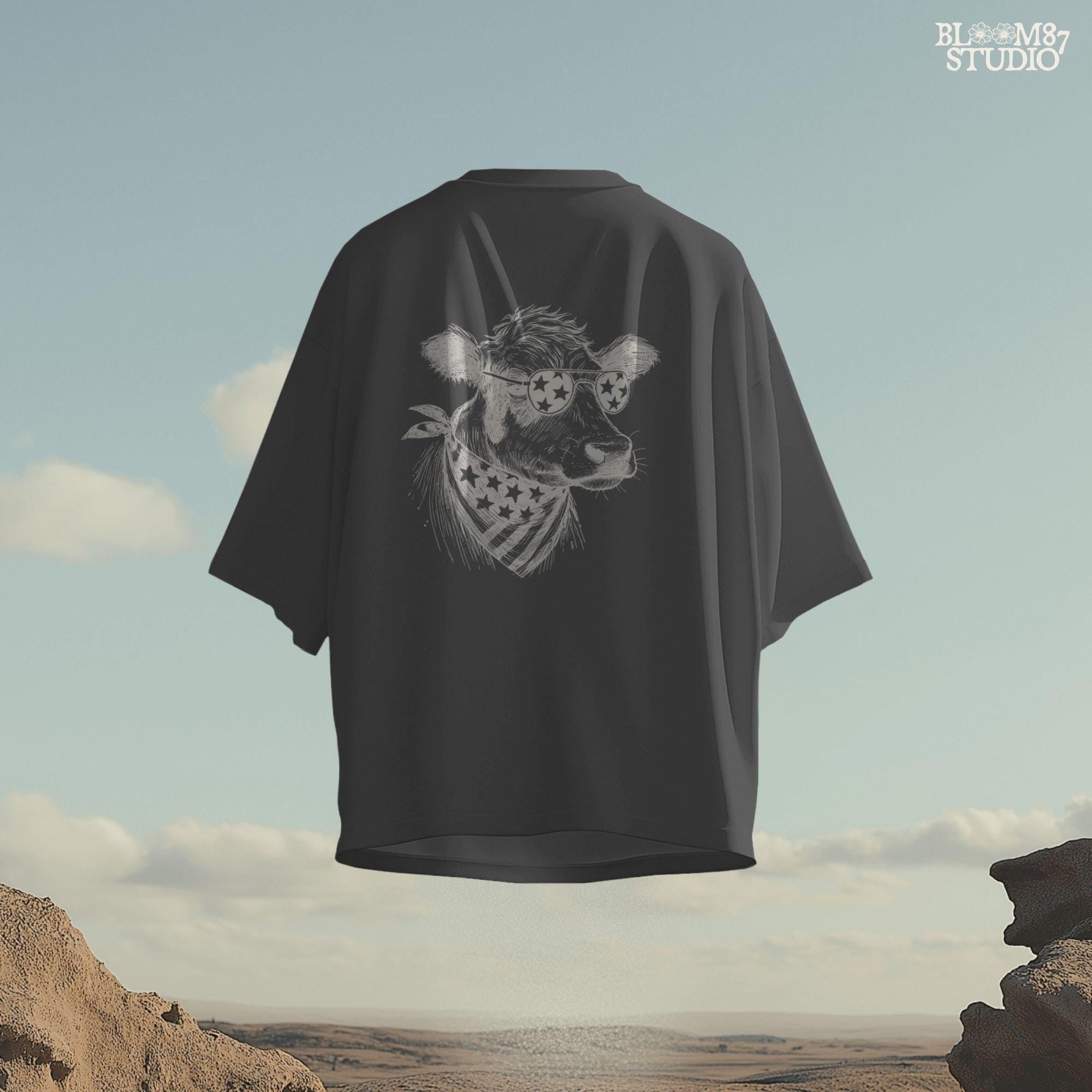 Patriotic Cow PNG, 4th of July Cow Sublimation, American Flag Bandana Design, Farm Shirt PNG, Country Western USA,American Vintage Cow Print