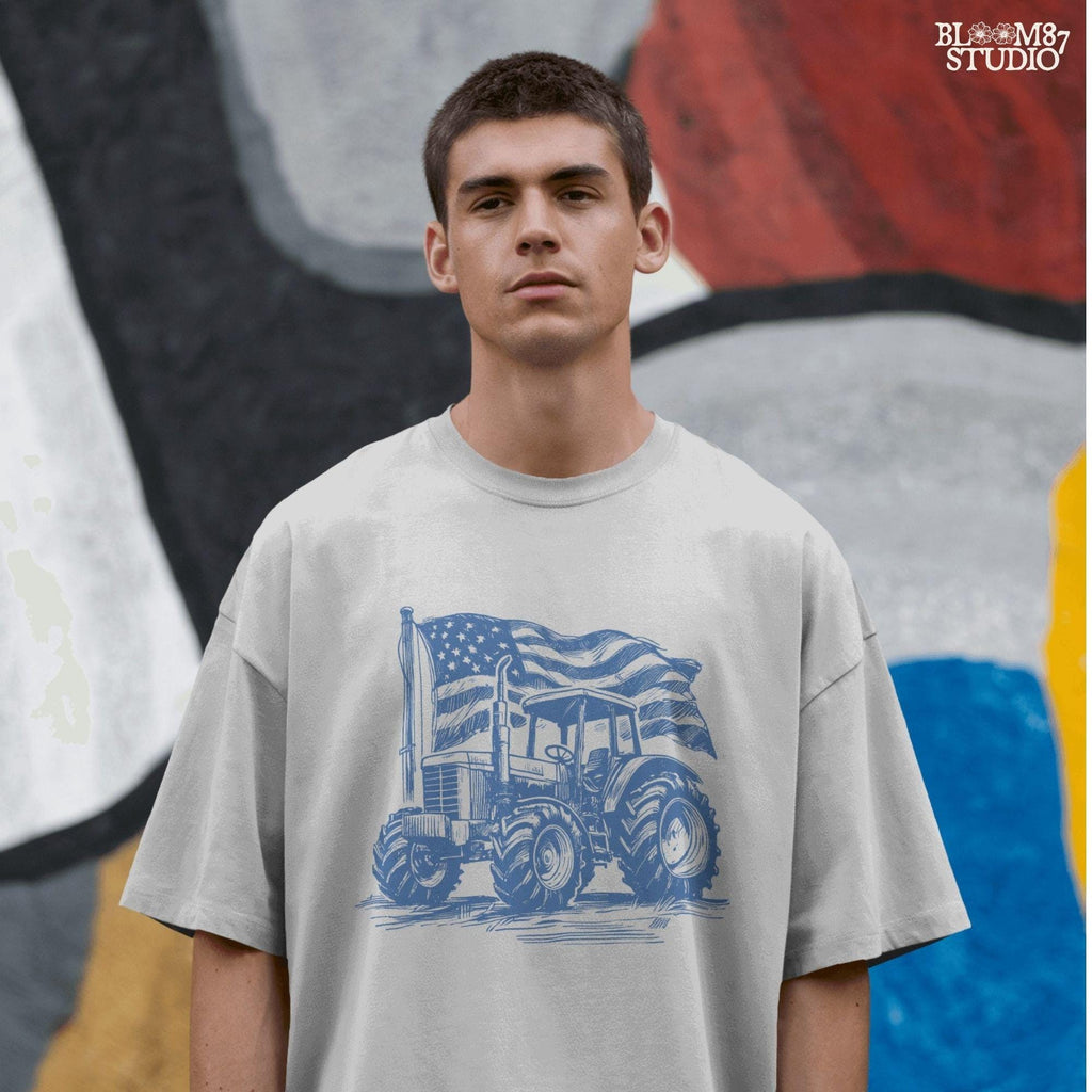 Patriotic Tractor PNG, American Flag Farm Sublimation, 4th of July Country Shirt Design, Memorial & Independence Day, Rustic USA Farmer PNG