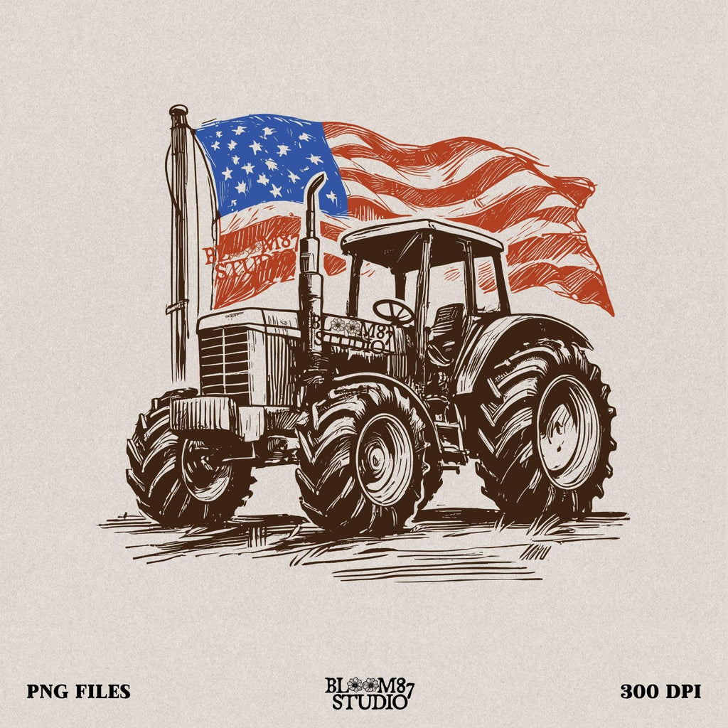 Patriotic Tractor PNG, American Flag Farm Sublimation, 4th of July Country Shirt Design, Memorial & Independence Day, Rustic USA Farmer PNG