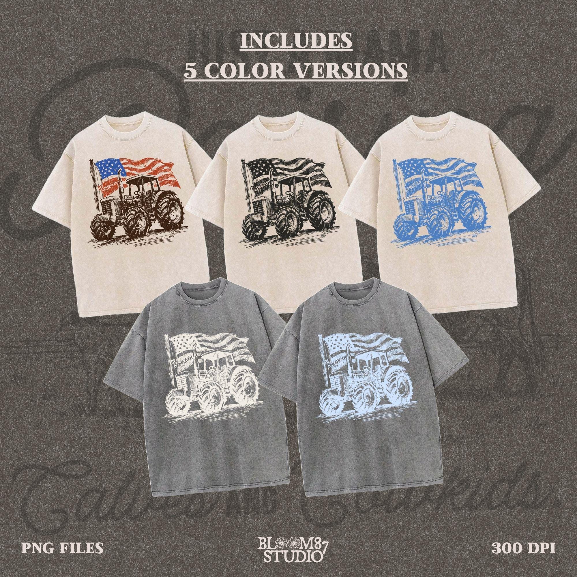 Patriotic Tractor PNG, American Flag Farm Sublimation, 4th of July Country Shirt Design, Memorial & Independence Day, Rustic USA Farmer PNG