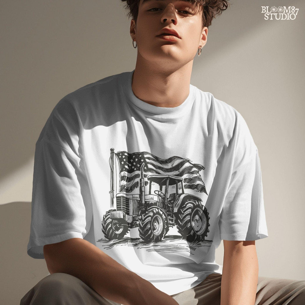 Patriotic Tractor PNG, American Flag Farm Sublimation, 4th of July Country Shirt Design, Memorial & Independence Day, Rustic USA Farmer PNG