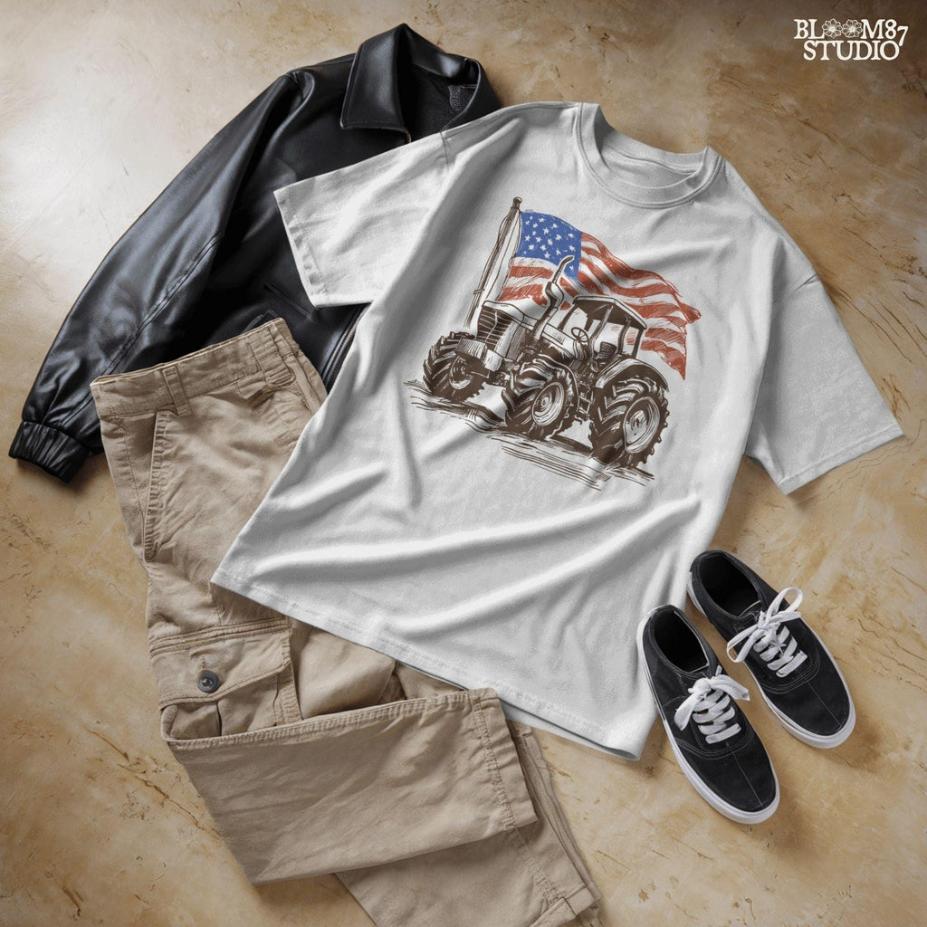 Patriotic Tractor PNG, American Flag Farm Sublimation, 4th of July Country Shirt Design, Memorial & Independence Day, Rustic USA Farmer PNG