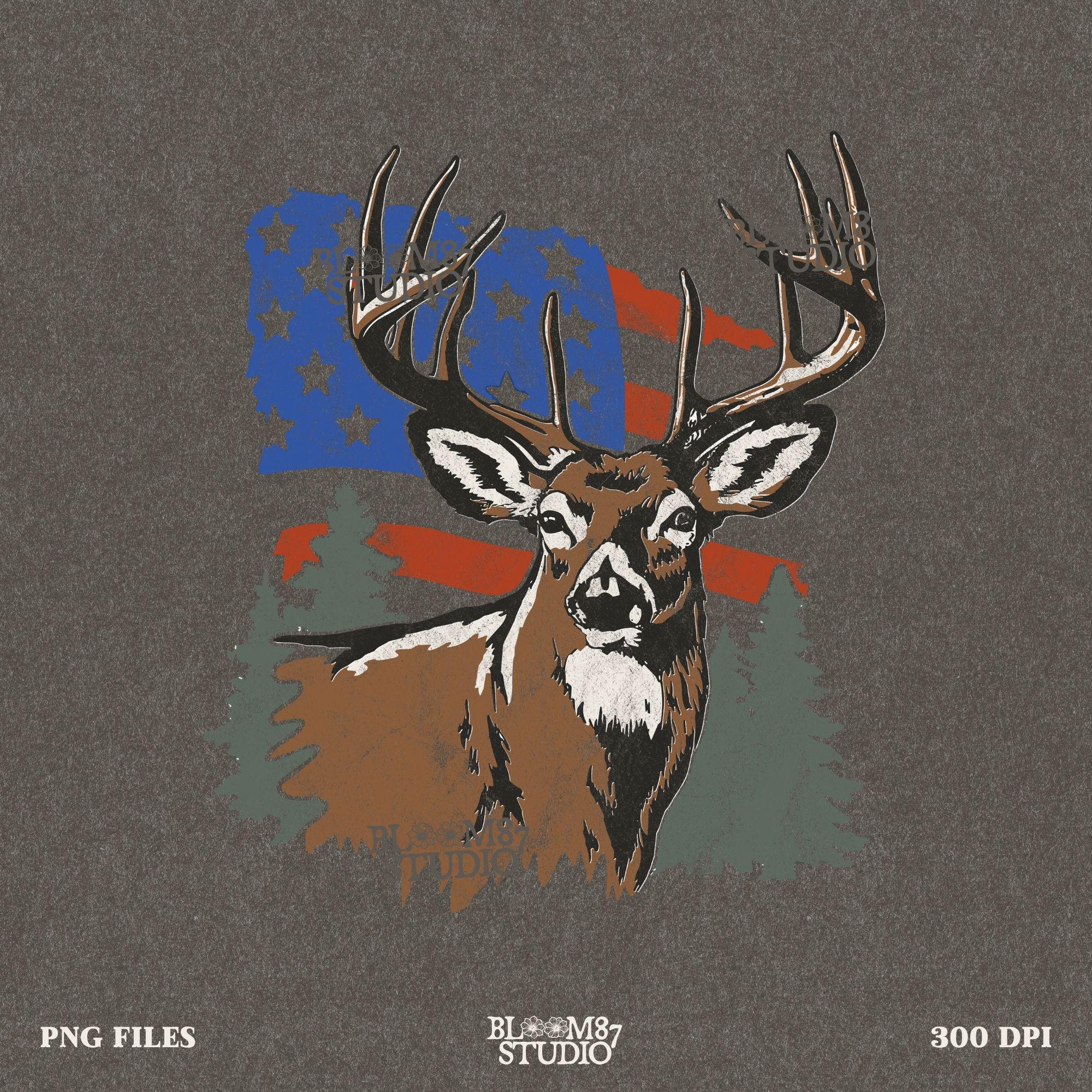 Patriotic Deer PNG | American Flag Hunting Design | Country Outdoorsman Sublimation File | 4th of july deer | USA Graphic for Shirt, Mugs