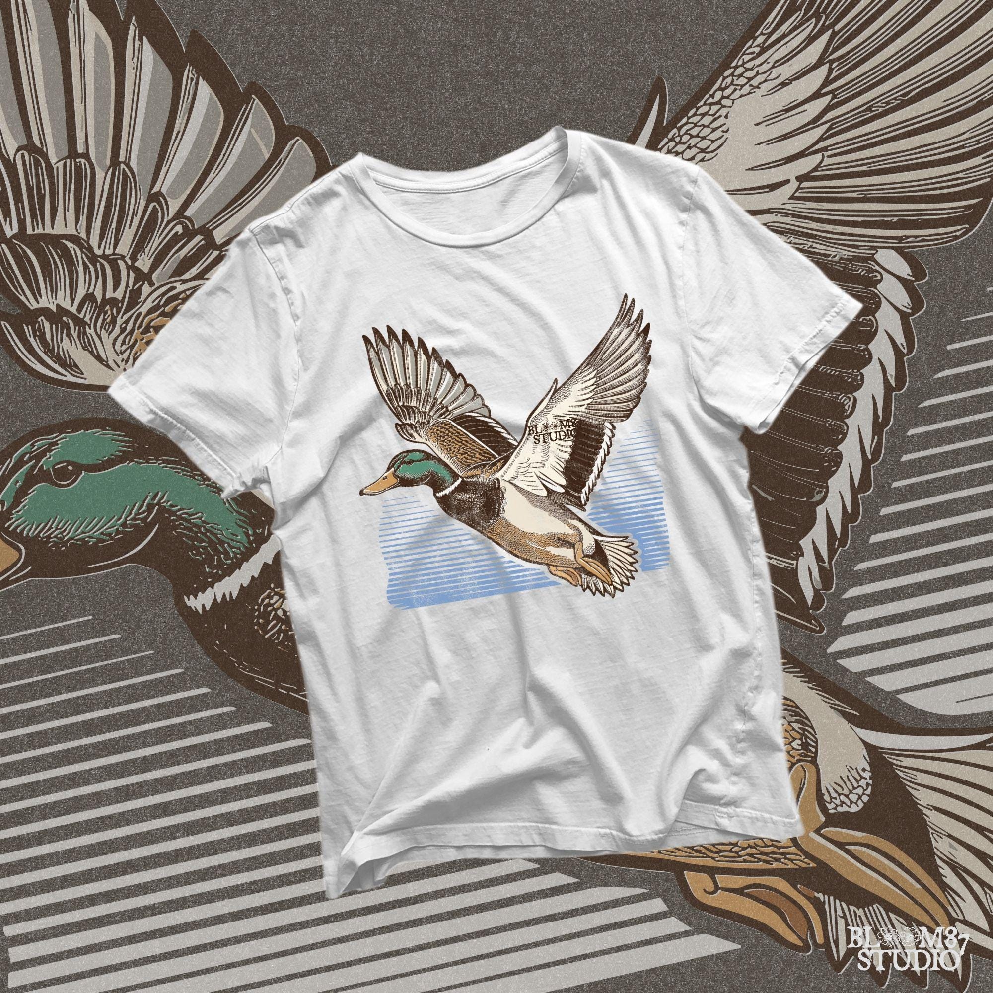 Realistic mallard duck PNG, wildlife nature art file, vintage flyover duck artwork, sublimation-ready bird design, hunting lifestyle art, mallard in motion illustration, detailed waterfowl wings graphic, sporting heritage PNG, outdoor wilderness bird PNG