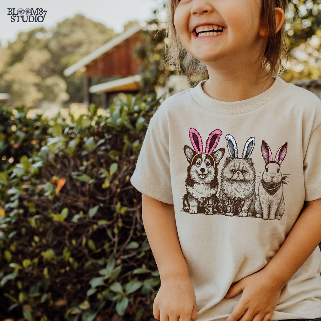 Corgi cat bunny ears sublimation, printable Easter pet graphic, pet trio digital art, cute animal design for spring, Easter gift idea PNG, dog and cat Easter PNG, rabbit bunny sublimation file