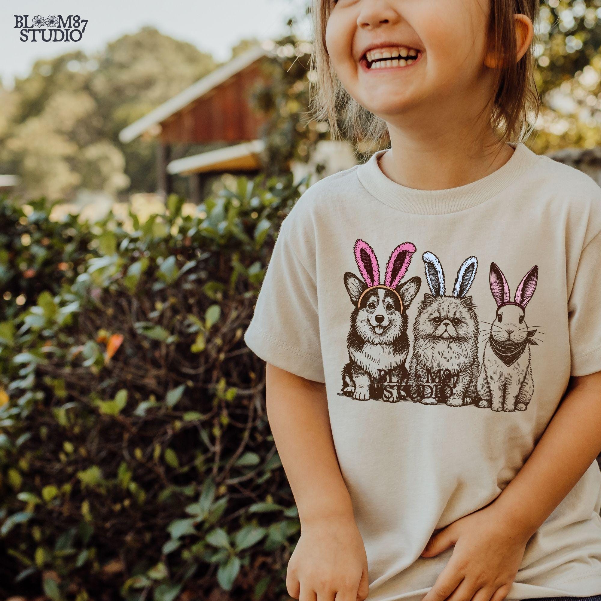 Corgi cat bunny ears sublimation, printable Easter pet graphic, pet trio digital art, cute animal design for spring, Easter gift idea PNG, dog and cat Easter PNG, rabbit bunny sublimation file