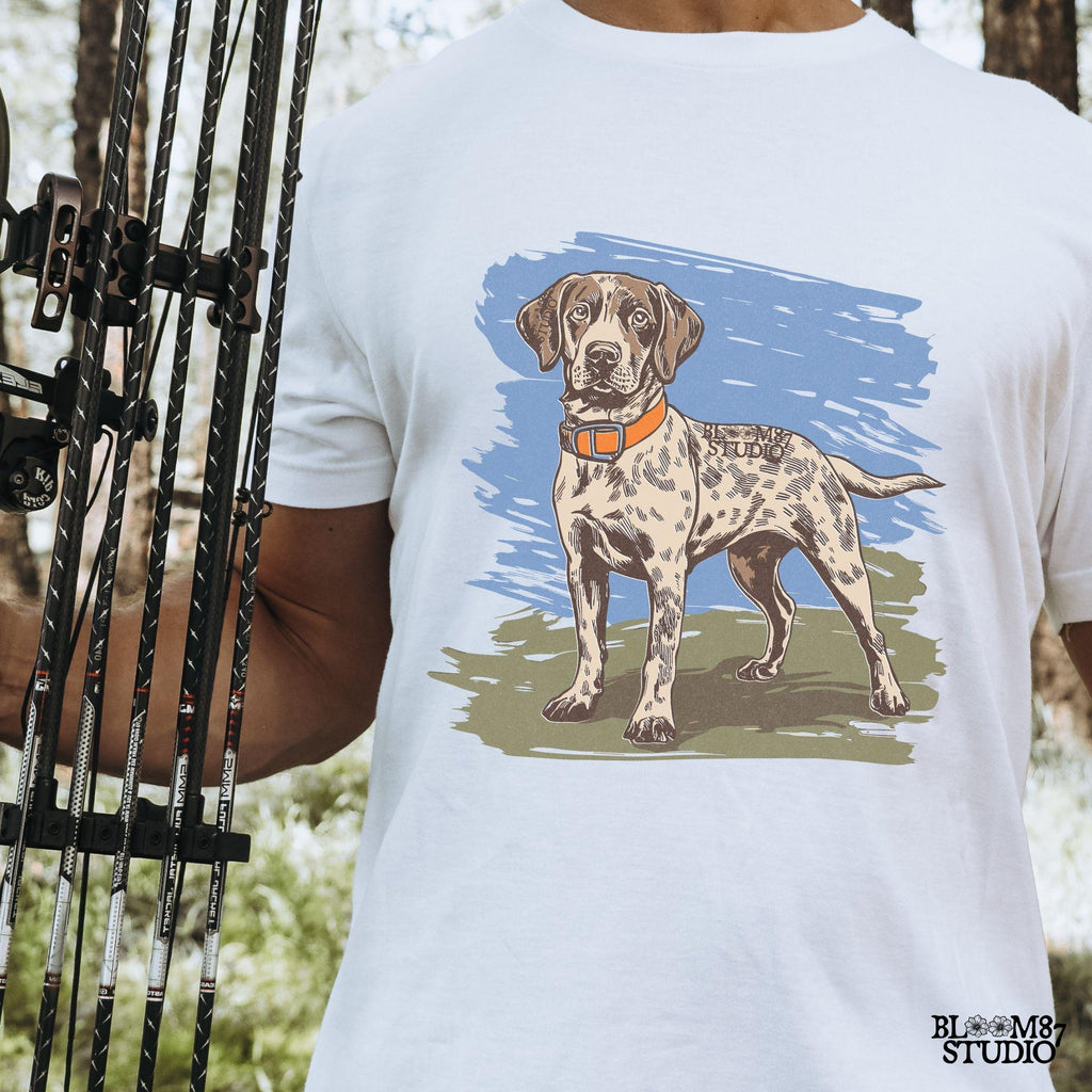 Pointer breed shirt PNG, hunting theme dog clipart, GSP dog lover design, sublimation pointer dog, German pointer sticker PNG, field dog wall art, GSP digital hunting artwork, outdoor dog hunting breed, rustic sporting dog clipart, gun dog printable PNG, high quality hunting dog image, bird dog hunting transfer, GSP lifestyle digital art, pet portrait style PNG, shorthaired dog printable file, outdoorsy dog art