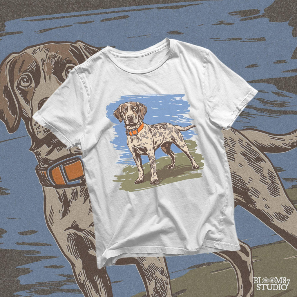 Hunting dog PNG for shirts, bird dog breed PNG, German pointer outline, upland game pointer PNG, digital hunting art, GSP with collar PNG, German shorthaired dog art, pointer retriever PNG, realistic dog image, rustic digital dog file, wilderness hunting dog PNG, German bird dog art, field dog gift idea, pointer breed clipart, GSP silhouette PNG, hunting breed PNG download, sporting dog t-shirt art, short hair dog art