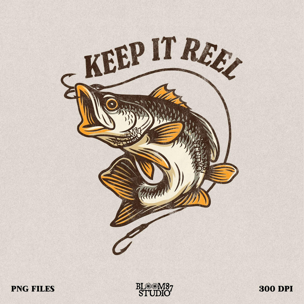 Keep It Reel Fishing PNG, Funny Bass Fishing Sublimation, Fisherman Gift PNG, Rustic Lake Life Shirt Design, Fish Hook PNG, Outdoor Humor