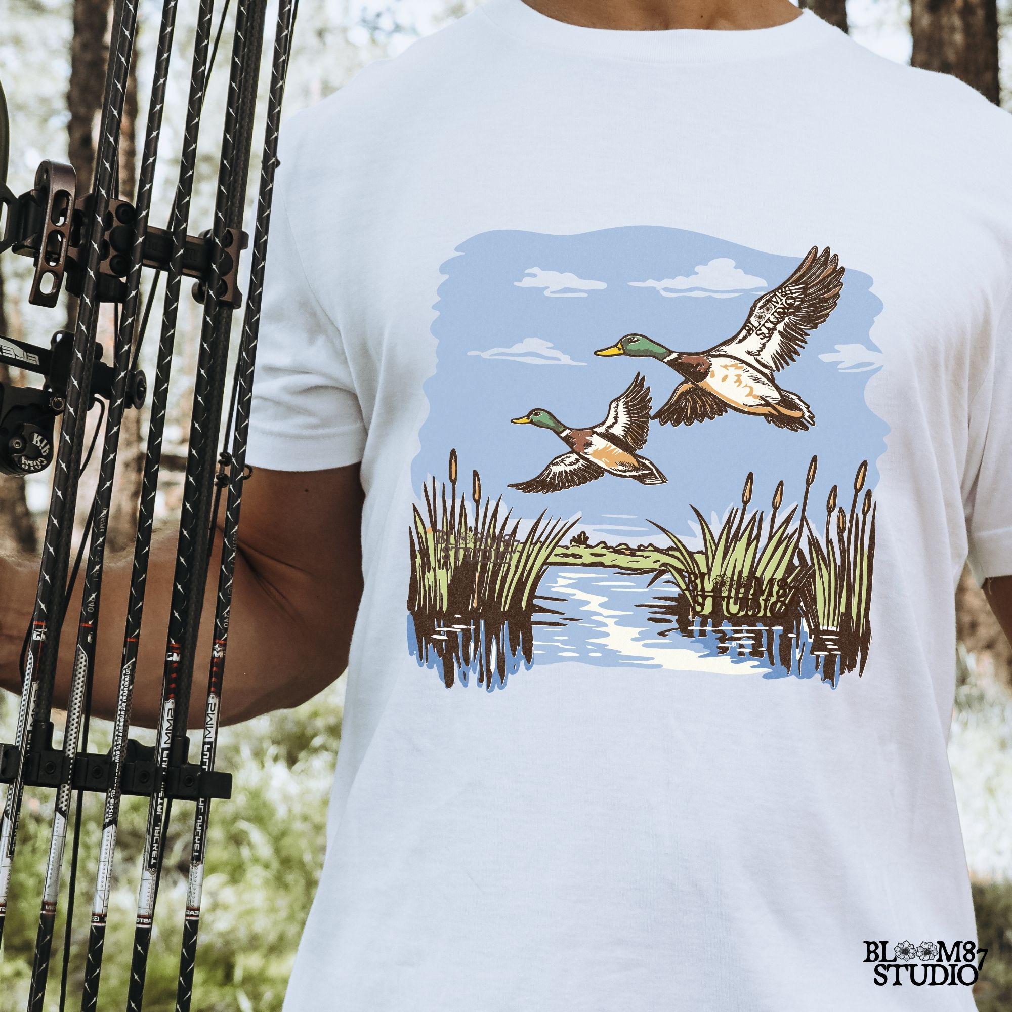 wetland wildlife art, flying mallard duck scene, ducks and reeds png, duck hunter digital art, scenic duck sublimation, pond wildlife print, waterfowl digital artwork, bird lovers png, mallard duo flying, realistic ducks clipart