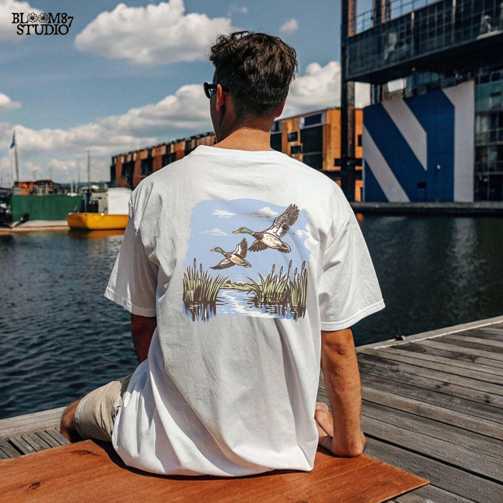 duck call themed art, mallard sky png, hunting hobby printable, bird flock png, wild nature duck design, waterfowl duo clipart, fly zone ducks png, rustic bird art file, digital duck art, game birds scene png