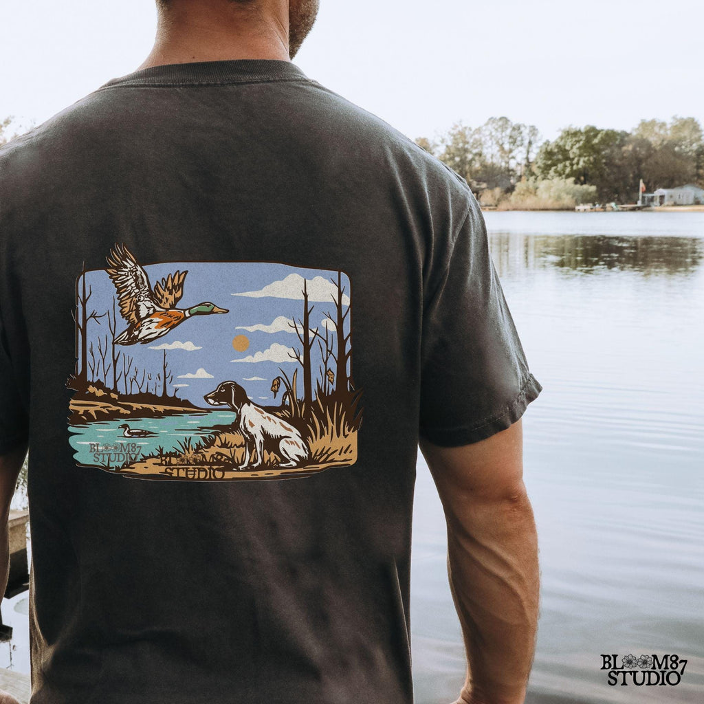 mallard game png, retriever pointing dog, hunting illustration png, duck pond background, flying duck art file, duck dog shirt design, marshland birds png, duck upland hunting art, pointer duck hunt png, nature inspired hunt