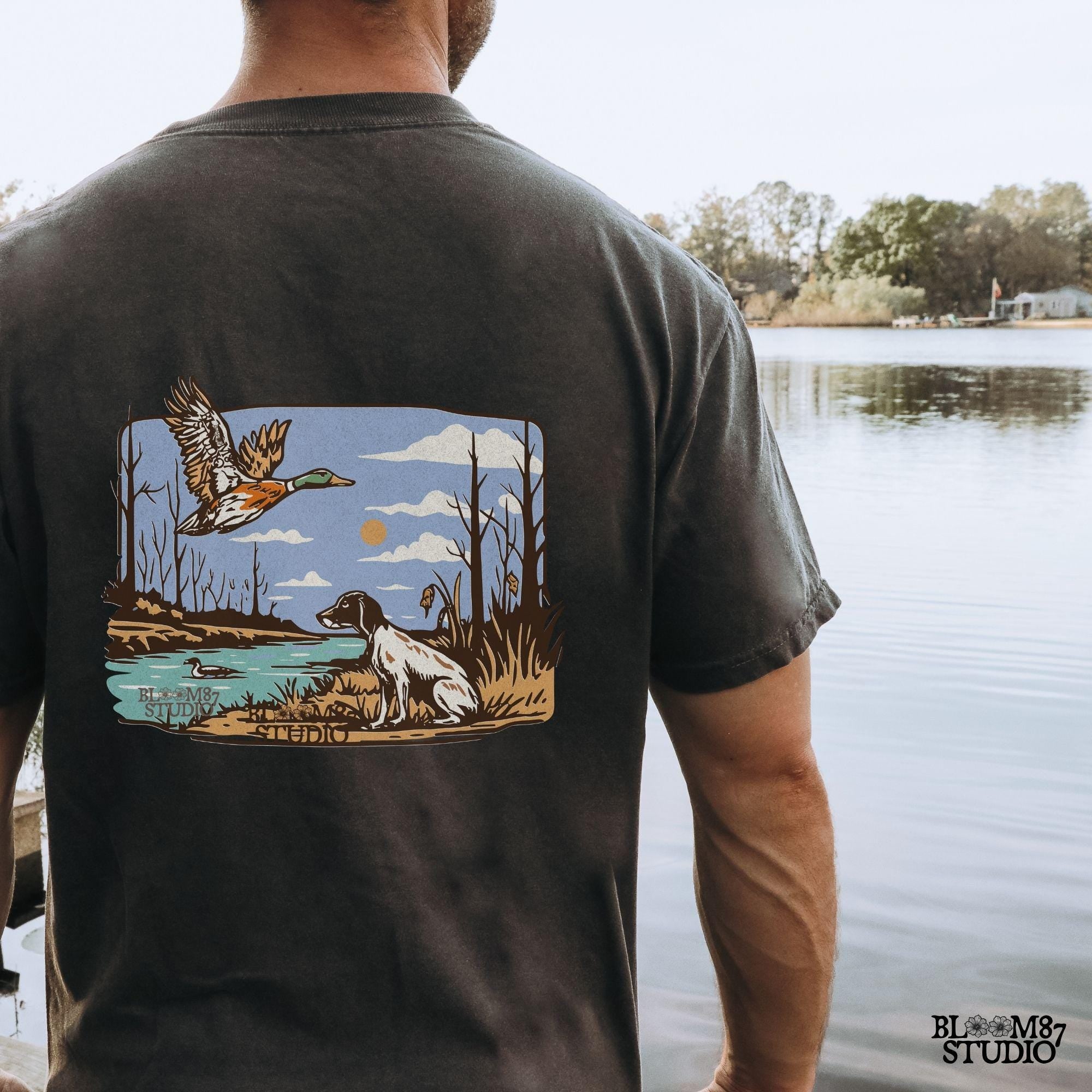 mallard game png, retriever pointing dog, hunting illustration png, duck pond background, flying duck art file, duck dog shirt design, marshland birds png, duck upland hunting art, pointer duck hunt png, nature inspired hunt