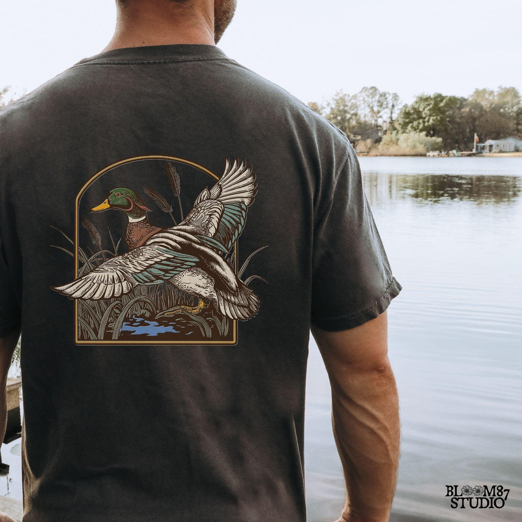 mallard outdoors scene, waterfowl hunting season, rustic duck art download, duck in action png, mallard printable for shirts, retro mallard duck, duck png for sublimation, wildlife clipart mallard, hunting birds download, pond bird art