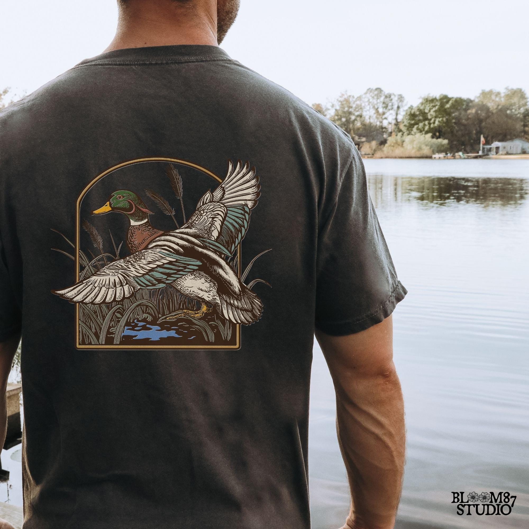 mallard outdoors scene, waterfowl hunting season, rustic duck art download, duck in action png, mallard printable for shirts, retro mallard duck, duck png for sublimation, wildlife clipart mallard, hunting birds download, pond bird art