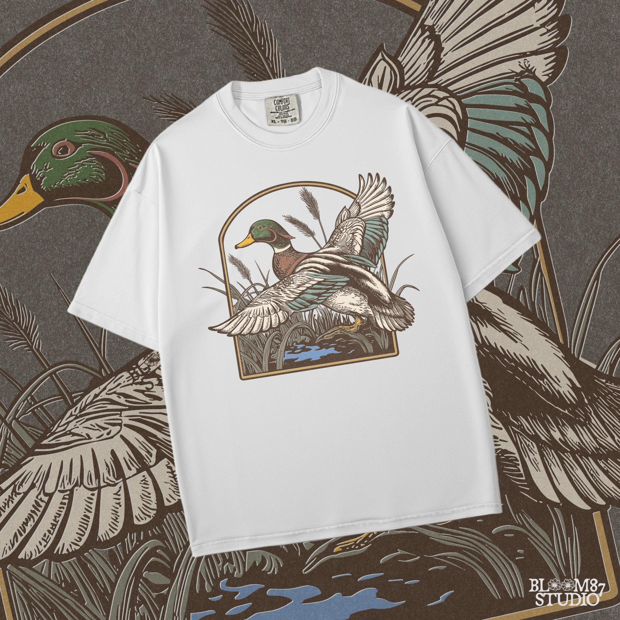 mallard silhouette png, nature hunting png, duck in wetland scene, duck and reeds design, printable bird hunting art, mallard bird flying, rustic outdoor png, digital duck file, duck wall art sublimation, flying mallard over pond