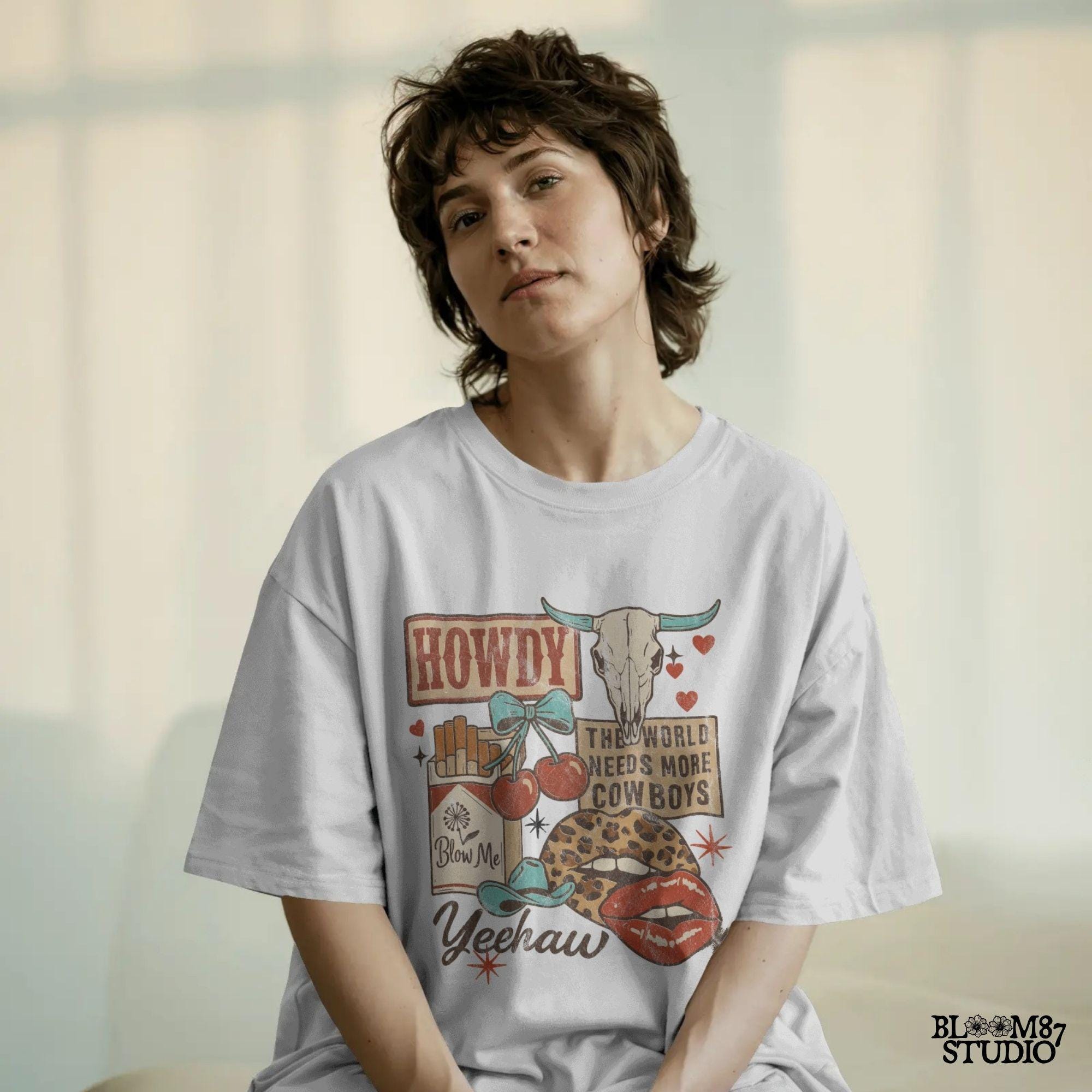 Howdy Western Collage PNG, Trendy Cowgirl Sticker Design, Grunge Wild West PNG, Leopard Lips, Skull Cherry Cowboy PNG, Sublimation Png File