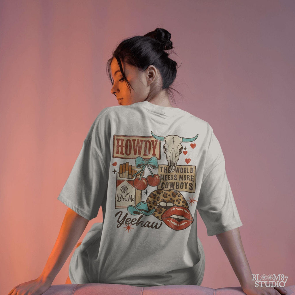 Howdy Western Collage PNG, Trendy Cowgirl Sticker Design, Grunge Wild West PNG, Leopard Lips, Skull Cherry Cowboy PNG, Sublimation Png File