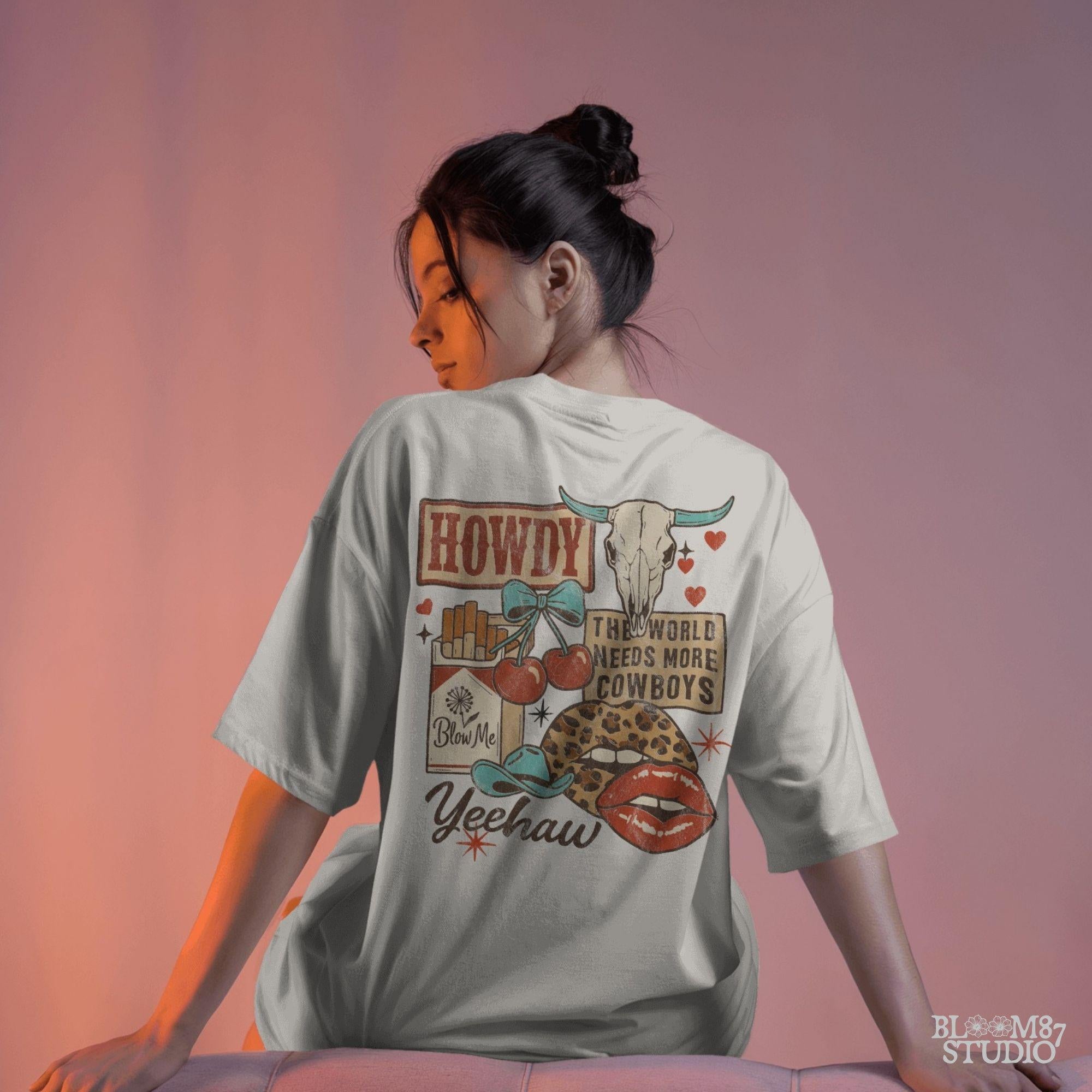 Howdy Western Collage PNG, Trendy Cowgirl Sticker Design, Grunge Wild West PNG, Leopard Lips, Skull Cherry Cowboy PNG, Sublimation Png File