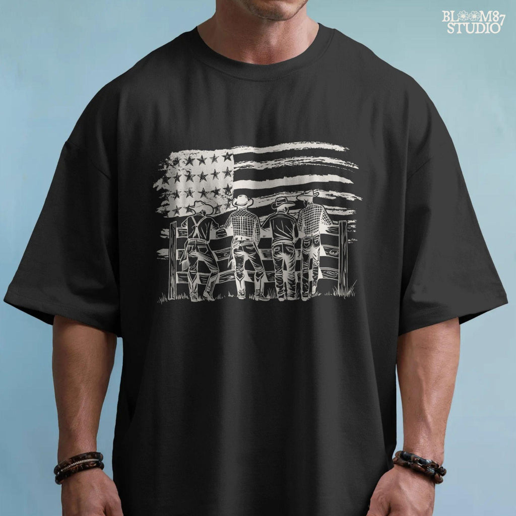 Cowboy American Flag PNG, Western Patriotic PNG, Ranch Life 4th of July Sublimation, Rustic Country PNG for T-Shirt, Farm Rodeo Png File