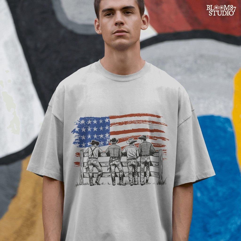 Cowboy American Flag PNG, Western Patriotic PNG, Ranch Life 4th of July Sublimation, Rustic Country PNG for T-Shirt, Farm Rodeo Png File