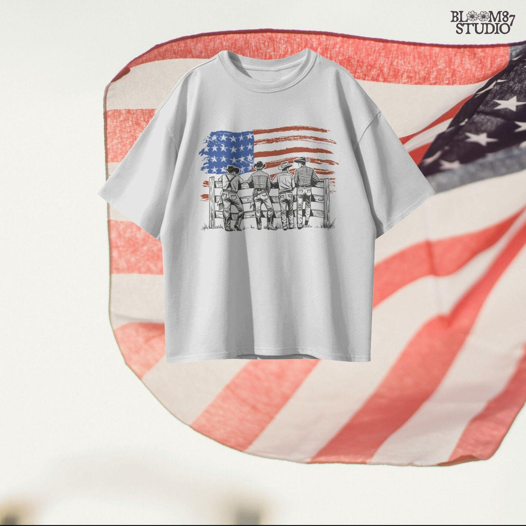 Cowboy American Flag PNG, Western Patriotic PNG, Ranch Life 4th of July Sublimation, Rustic Country PNG for T-Shirt, Farm Rodeo Png File