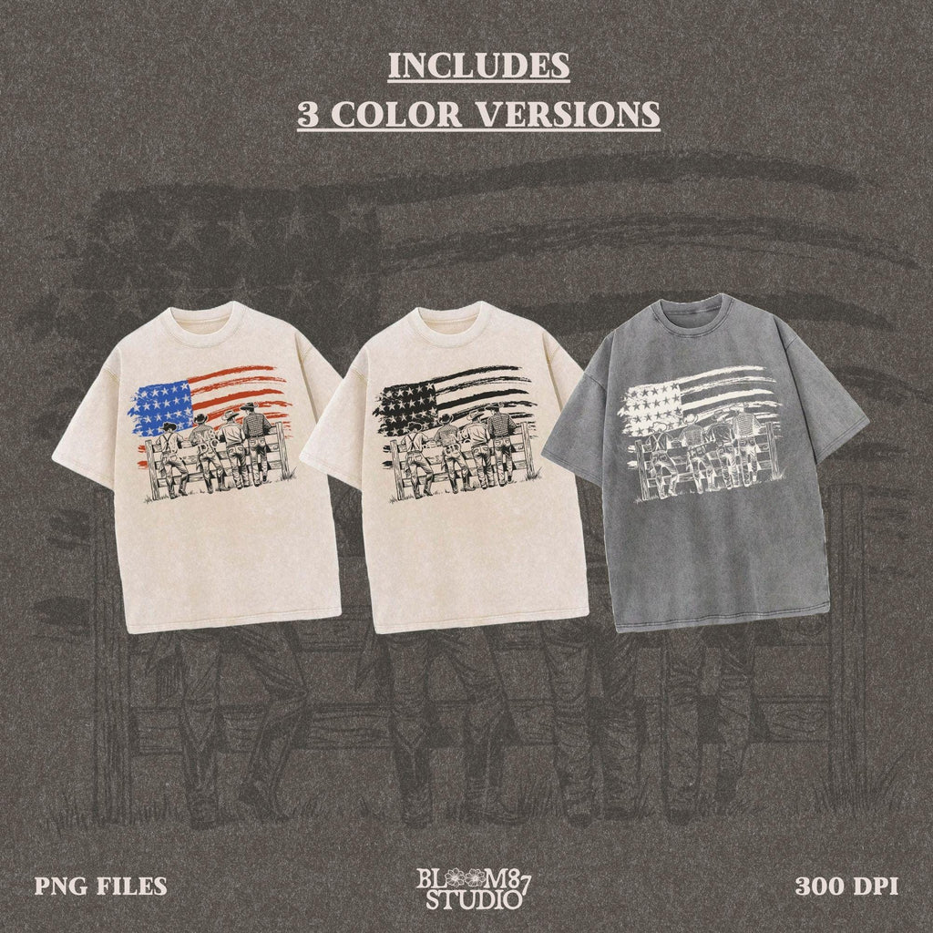 Cowboy American Flag PNG, Western Patriotic PNG, Ranch Life 4th of July Sublimation, Rustic Country PNG for T-Shirt, Farm Rodeo Png File